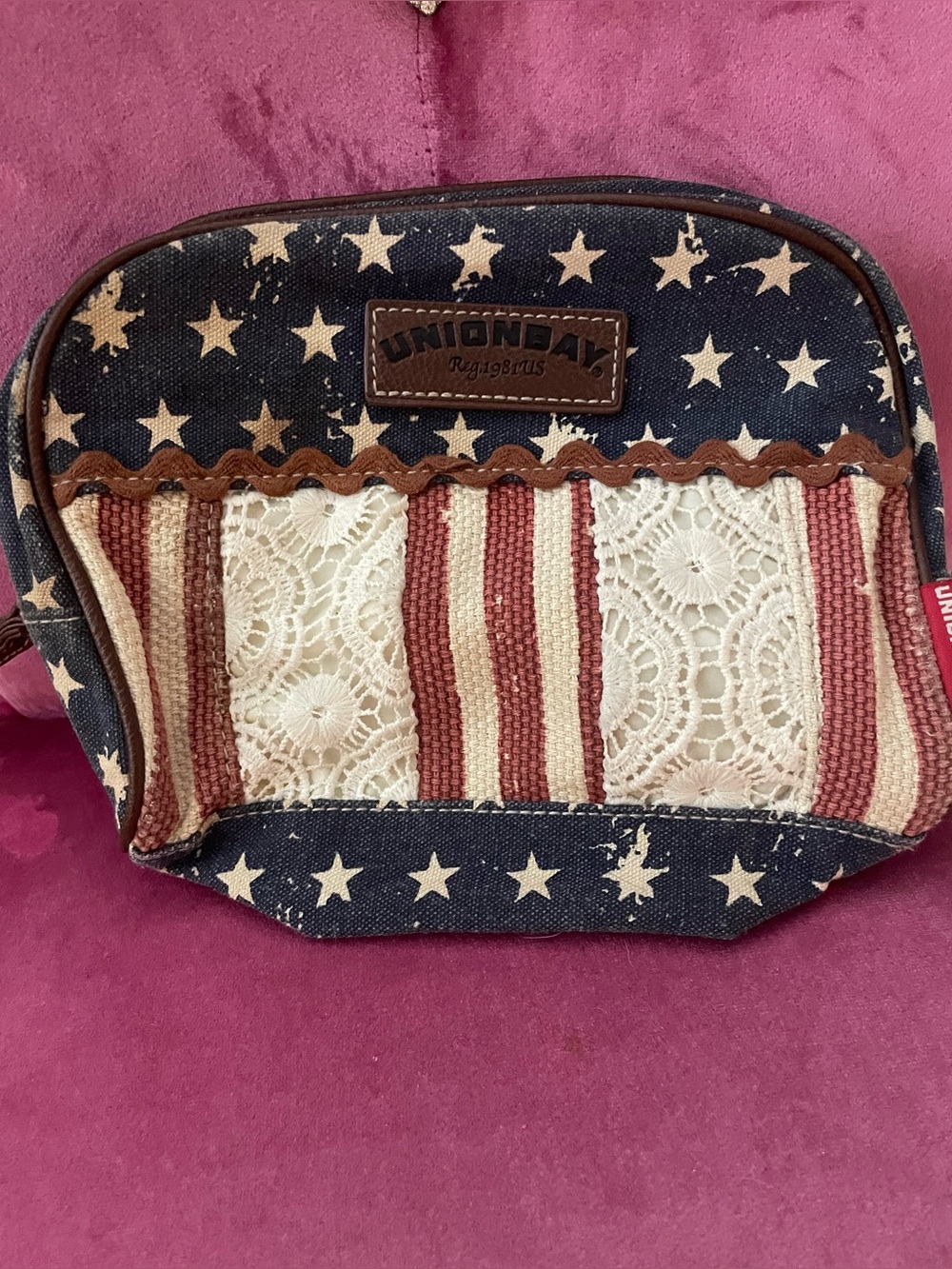UNIONBAY Star & Stripe Lace Cosmetic Pouch in Navy, Red & Cream